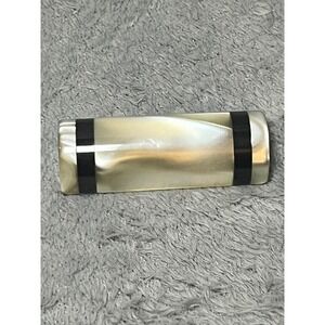 Vintage Mother of Pearl Inlay Bar Brooch Pin Black Accent Handmade 2.5in Boho